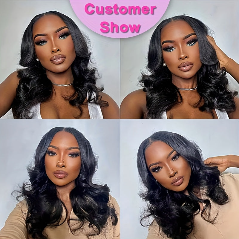 4x6 Lace Framing Short Wavy Bob Wig - Invisible Knots 3D Body Wave Human Hair Wig, 220 Density Shoulder Length Natural Look for Women, Elegant Style Fits All Ethnicities, Versatile Hairpiece, Sophisticated Hairpiece